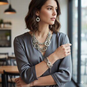 Silver Modern 3 piece Necklace Set